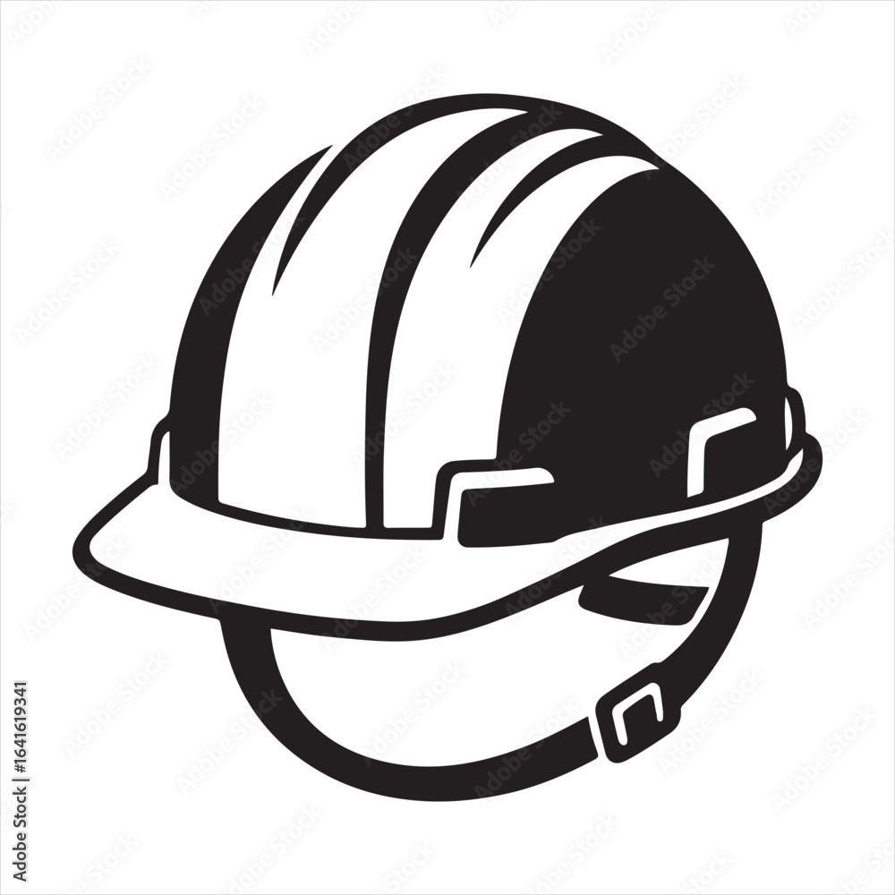Naklejka premium Safety Helmet Icon – Black and White Silhouette Vector Illustration