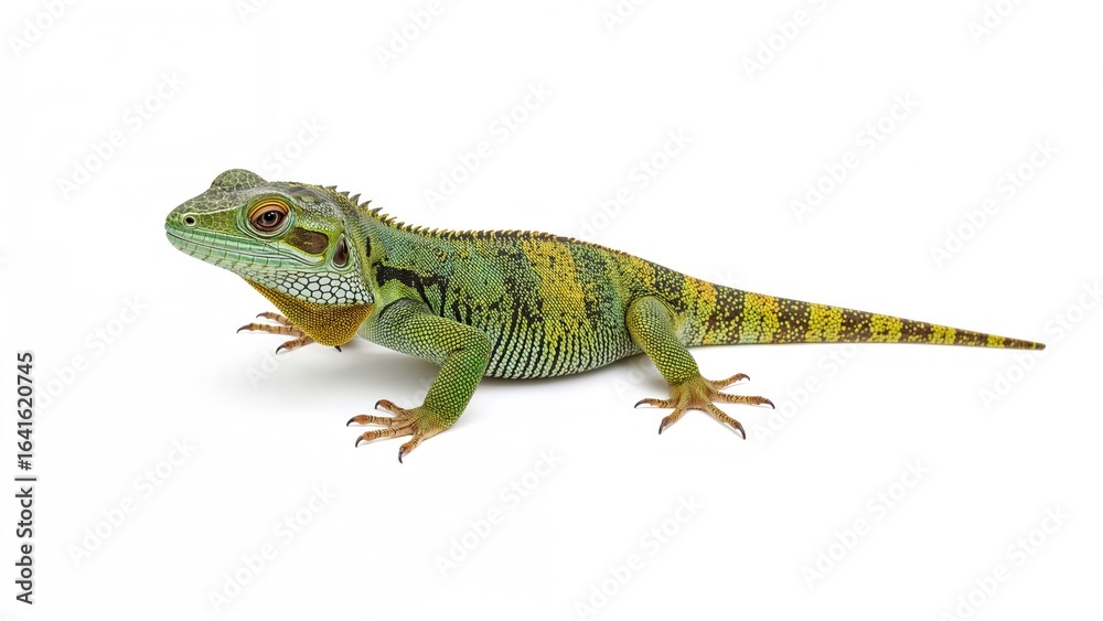 Fototapeta premium Lone reptile captured on a stark white setting