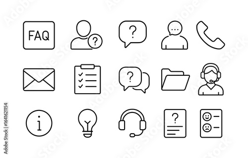 Minimalist customer support icons for communication and help services