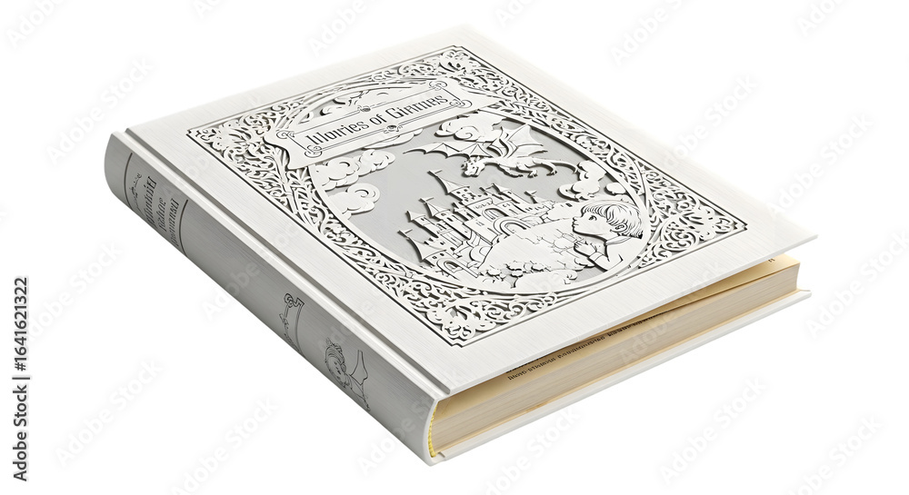 Fototapeta premium An old hardcover book with an intricately embossed cover, isolated on transparent background