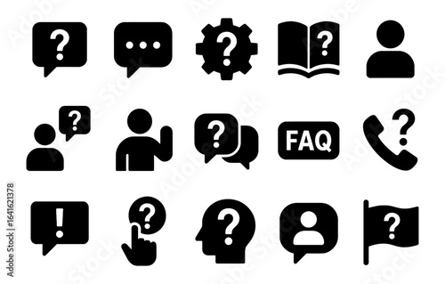 Question and support icons set - faq, communication, and customer service symbols