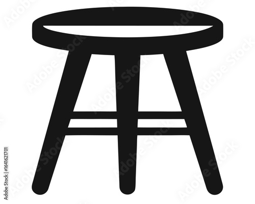 Minimalist black stool chair with circular seat and three legs icon couch furniture icon line airt vactor outline Illustrations on white background