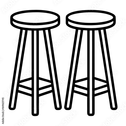 Minimalist black stool chair with circular seat and three legs icon couch furniture icon line airt vactor outline Illustrations on white background