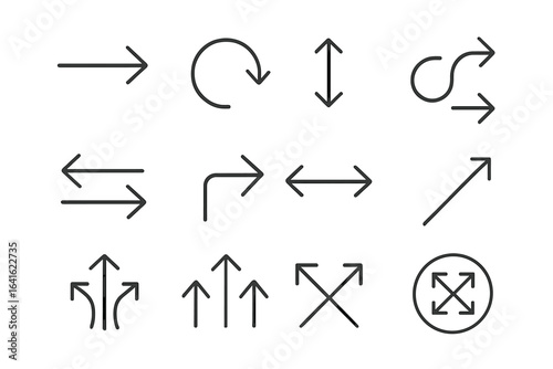 Arrow Vector Icons Set for Map Location, GPS Navigation, Travel Direction, Pathfinding, Wayfinding, Route Planning, Expansion, Movement, Growth, Change, Isolated Symbols on Transparent Background