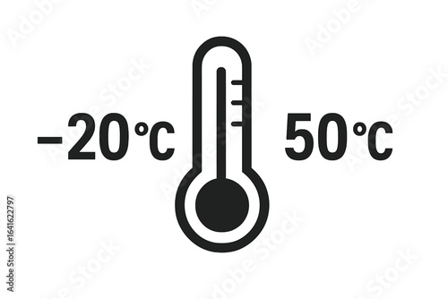 Temperature range symbol for product packaging, cold storage and heating limits, thermometer icon for safe transport, vector illustration, climate controlled supply chain, Celsius indicator