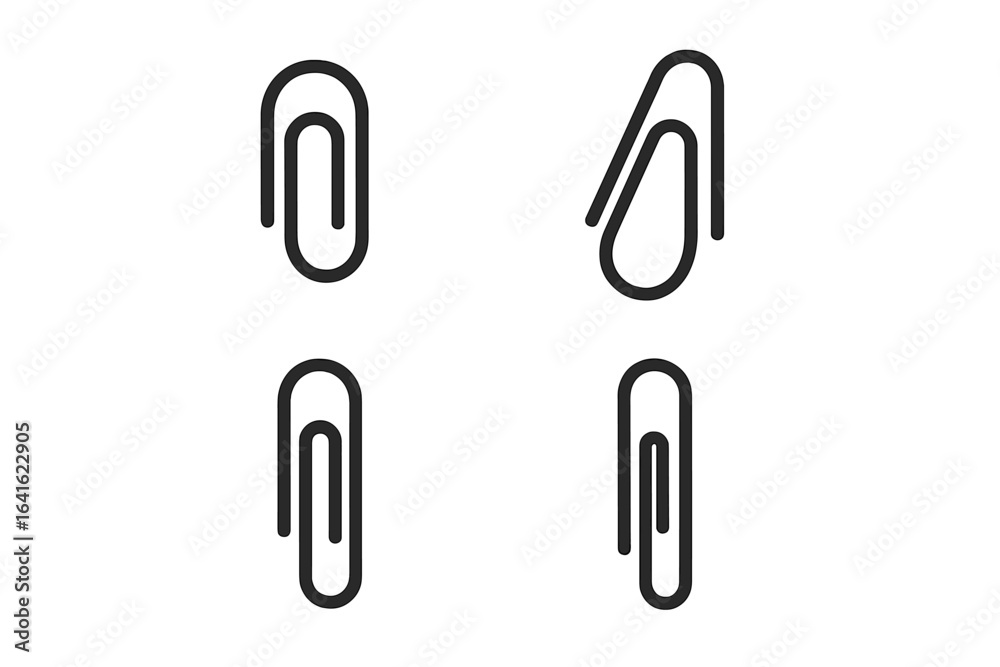 Modern paperclip icon set. Minimalist stationery symbol collection for office supply, document organization, business communication, paperwork tools, school equipment, vector illustration design Modern paperclip icon set. Minimalist stationery symbol collection for office supply, document organization, business communication, paperwork tools, school equipment, vector illustration design