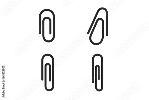 Modern paperclip icon set. Minimalist stationery symbol collection for office supply, document organization, business communication, paperwork tools, school equipment, vector illustration design