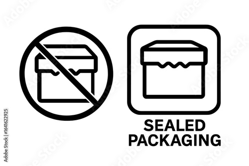 Sealed Packaging Safety Symbols, Prohibition of Opening Mark, Secure Containers, Tamper Evident Box Icon, Product Package Security, Vector Isolated Elements for Label and Sticker Use