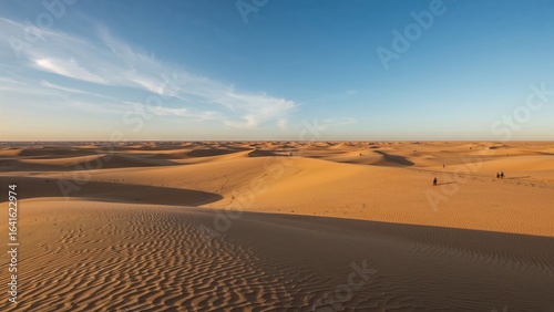 Sunlit sand dunes featuring tourists' shadows