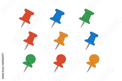 Pushpin flat icon set with map location pointers and map pins, indicative markers for apps, websites, navigation tools, and digital resources, vector design elements collection