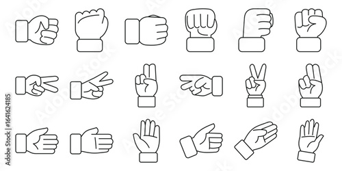 Wallpaper Mural Rock paper scissors icons set. Collection of line icons representing various hand gestures, including rock, paper, scissors, pointing, counting, and other common signs Torontodigital.ca