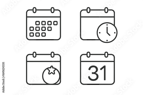 Calendar and Schedule Icon Set. Vector outline icons for deadline, event, holiday, appointment, meeting, planner. Editable stroke line art for business, web, app interface, and graphic resources