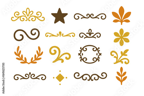 Set of classic decorative elements. Vintage vector collection of floral ornaments, calligraphic swirls, borders, page dividers, and frames. Elegant retro design asset pack.