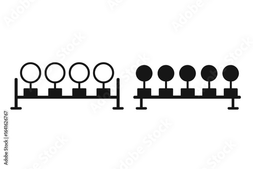 Biathlon winter sports shooting target set with open and closed bullseye circles, vector illustration isolated on transparent background, winter competition equipment, precision aiming targets
