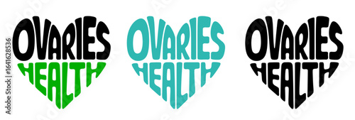 Heart-shaped sticker featuring "OVARIES HEALTH" in colorful and black design for women's health prevention and awareness	
