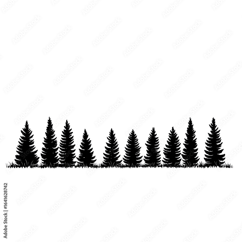 Obraz premium Illustration - Silhouette of Pine Trees and Grass