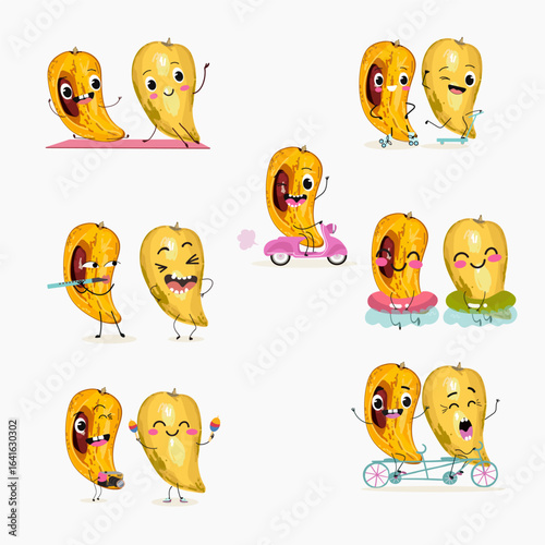 Canistel, Pouteria campechiana fruits, eggfruit thailand meal funny characters, hand drawn vector art.