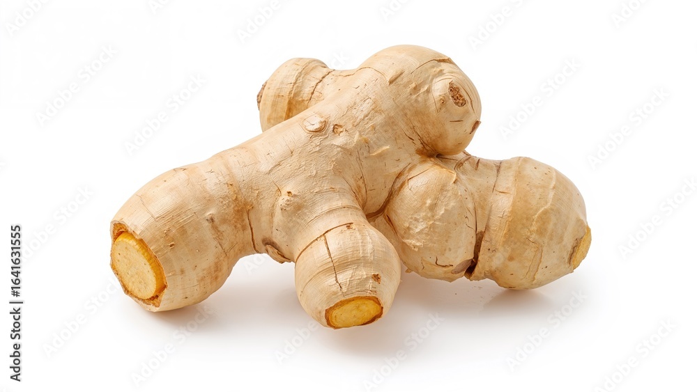 Fototapeta premium Sliced fresh ginger and its rhizome isolated against a plain white background