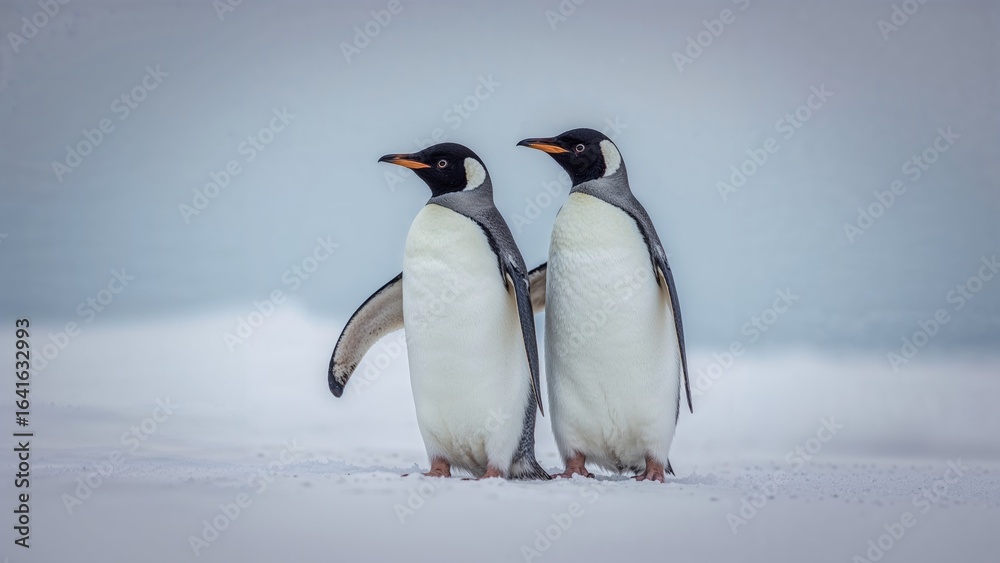 Fototapeta premium Synchronized Movements of Gentoo Penguins (Pygoscelis papua)