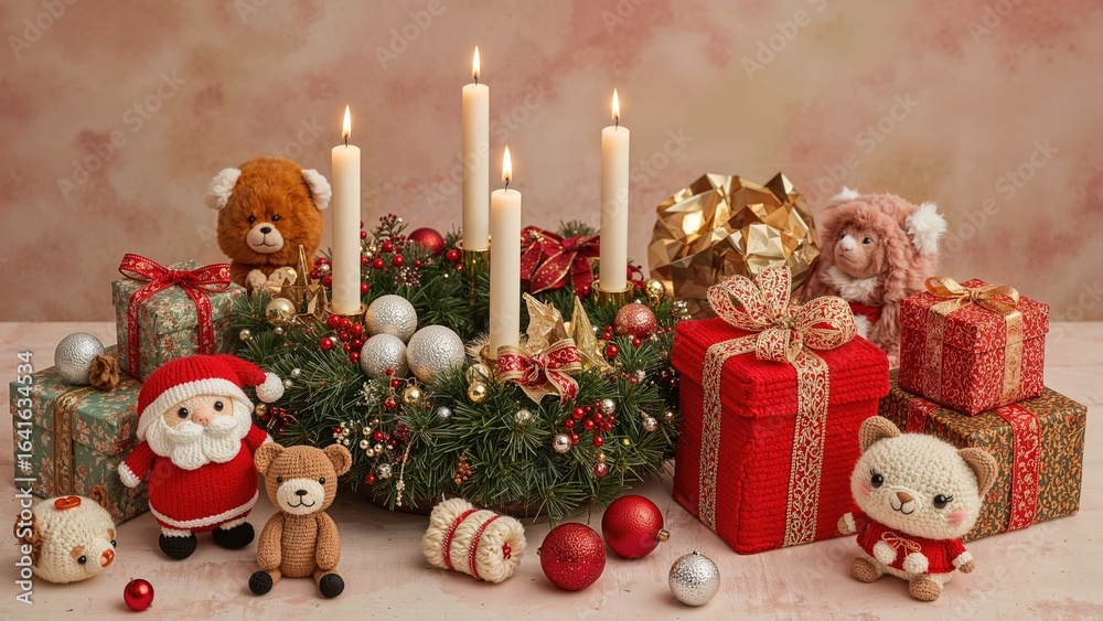 Obraz premium Holiday adornments showcasing knitted playthings
