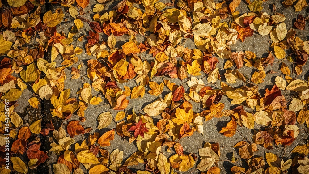 Witness the stunning change of seasons through vivid autumn leaves scattered across a hard ground. Witness the stunning change of seasons through vivid autumn leaves scattered across a hard ground.