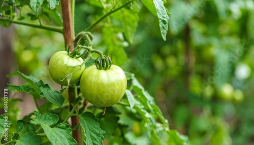 Unripe green tomatoes on a vine