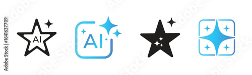 AI generate icon set ai, sparkle star with square button, artificial intelligence star logo, futuristic digital icons
