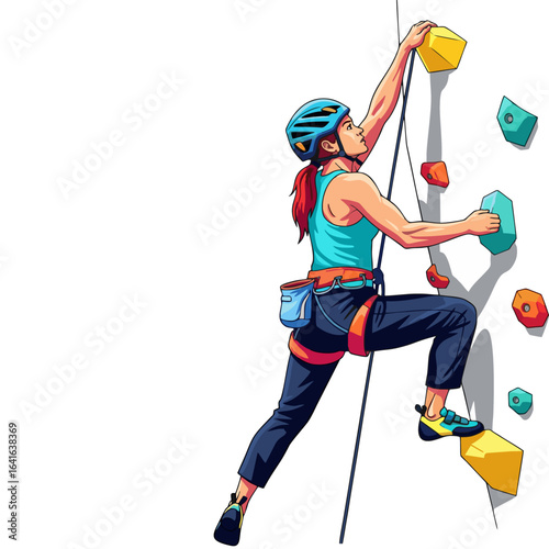 Female rock climbing athlete on white background