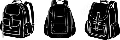 Backpack black silhouettes set, Set of backpacks, backpack collection, Vector of backpack, backpack silhouette, backpack isolated on white background