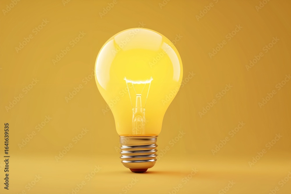 Bright yellow light bulb on matching background Bright yellow light bulb on matching background