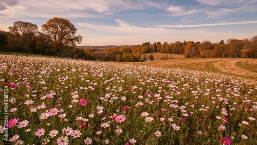 Wallpaper Mural Stunning autumn scenery featuring a meadow filled with cosmos blooms Torontodigital.ca