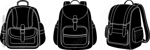 Backpack black silhouettes set, Set of backpacks, backpack collection, Vector of backpack, backpack silhouette, backpack isolated on white background