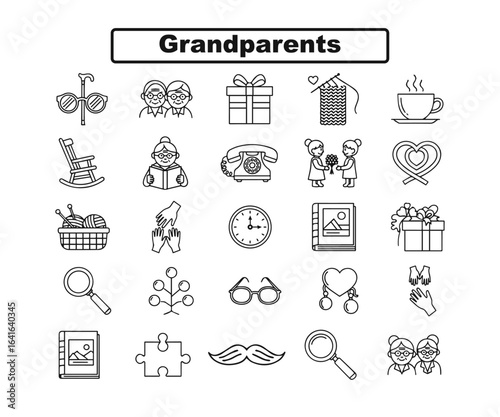 Grandparents' Icons: Family & Celebration Vector Set