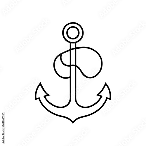 Minimalist anchor outline with rope detail on white background nautical maritime icon design  