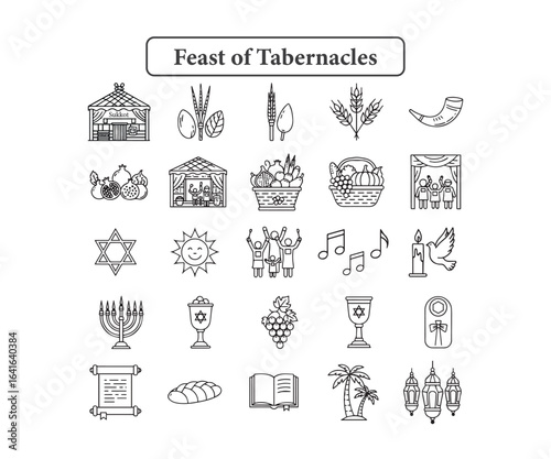 Sukkot Icons: Jewish Feast of Tabernacles & Harvest Vector Set