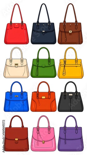 Collection of women's handbags in various colors (1)