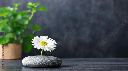 Serene Daisy on Smooth Stone: Minimalist Still Life Photography