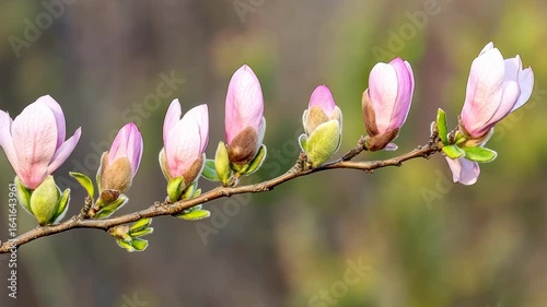 Pink Magnolia Blossoms on a Branch