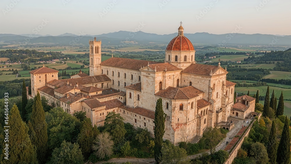 Obraz premium A Benedictine monastery located on a hilltop in the Lazio region