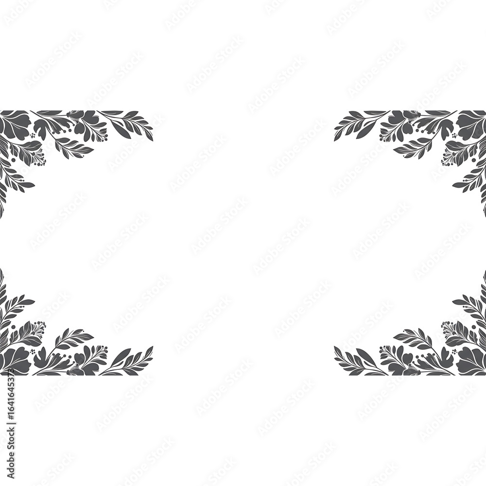 Obraz premium Elegant Floral Frame Design on Black Background with Sophisticated Leaf Motifs for Creative Projects and Invitations