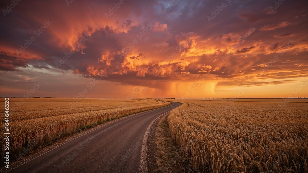 Fototapeta premium Way to the Harvest Field Under the Evening Sky