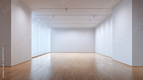 Wallpaper Mural Empty Modern Art Gallery with White Walls and Hardwood Floor, Minimalist Interior Space Ideal Torontodigital.ca