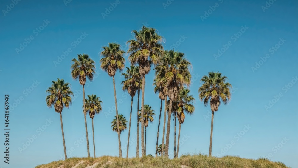 Obraz premium Tall tropical trees under a bright sky symbolizing relaxation and liberty from a previous era
