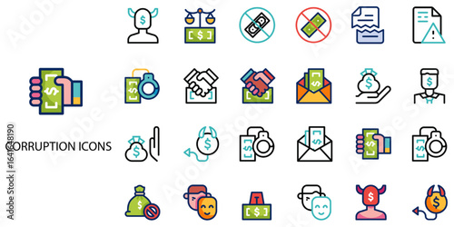 Corruption simple concept 24 color icons set .Vector illustration.