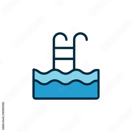 Simple illustration of a swimming pool with a ladder and wavy water