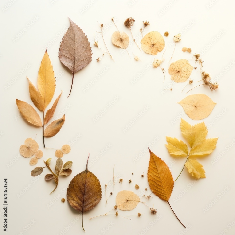 Fototapeta premium PNG Real pressed leaves circle plant shape.