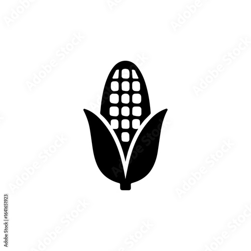 Simple black and white icon of a corn cob with husk