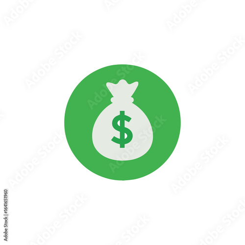 Green circle with white money bag icon and dollar sign