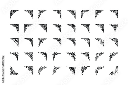 Stylish decorative corner borders with detailed vintage calligraphic frame patterns Silhouette Vector illustration