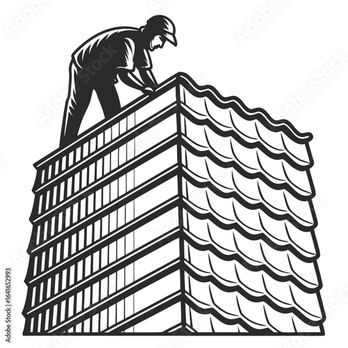 man on the roof of the house